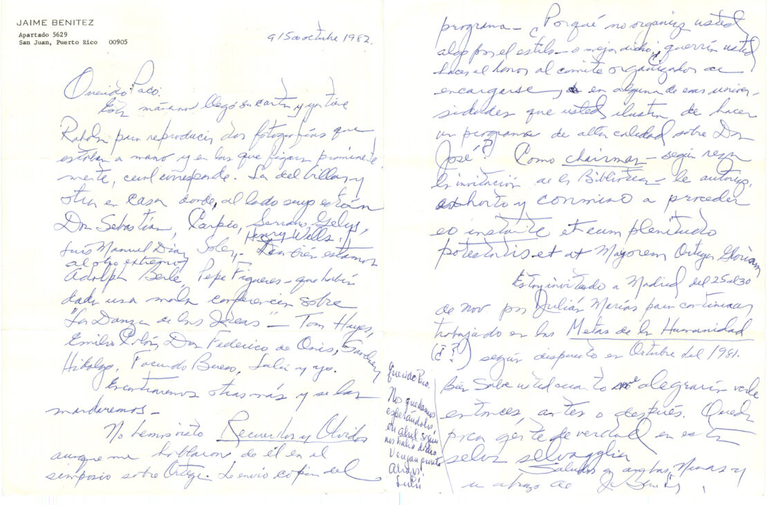 Carta de Jaime Benítez a Francisco Ayala